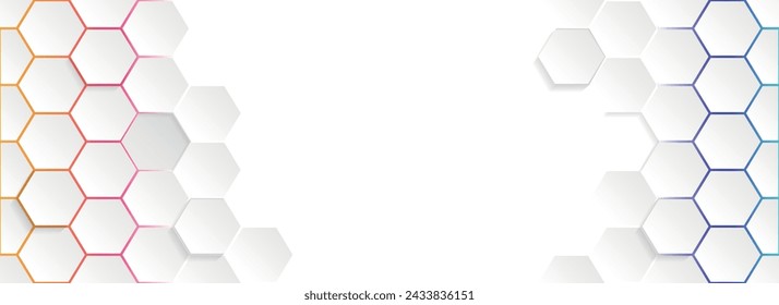 Geometric abstract background with hexagons. Structure molecule and communication. Science, technology and medical concept Hexagon white background , blue light and shadow. Vector