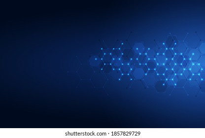 Geometric abstract background of innovation technology concept. Hexagon pattern, molecular structure, genetic engineering. Concepts and ideas for technology, science, and medicine. Vector illustration