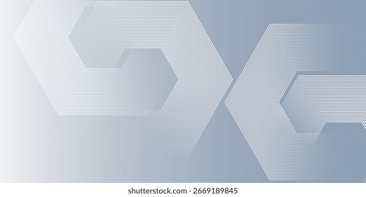 Geometrischer abstrakter Hintergrund mit geschichteten Sechsecklinien in Graustufen- und Blautönen, wodurch ein moderner futuristischer 3D-Effekt entsteht.

