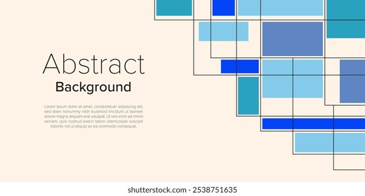Fondo Abstractas geométrico. Plantilla abstracta moderna con rejilla negra y Elementos contrastantes de rectángulos azul y púrpura superpuestos de diferentes tamaños. Ideal para su uso en presentaciones, redes sociales