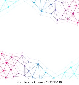 Molécula de fundo abstrato geométrico e comunicação. Linhas conectadas com pontos. Medicina, ciência e design tecnológico. Ilustração vetorial.