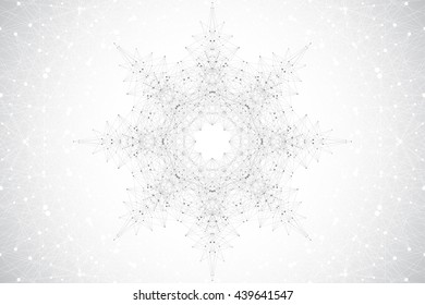 Geometric abstract background molecule and communication. Mandala with connected lines and dots. Vector illustration.