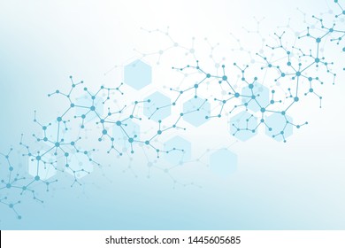 Geometric abstract background molecule with hexagons. Technology pattern with lines, dots, hexagons. Futuristic molecule shapes concept for medical, technology, chemistry, science. Vector banner