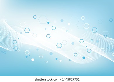Geometric abstract background molecule with hexagons. Technology pattern with lines, dots, hexagons. Futuristic molecule shapes concept for medical, technology, chemistry, science. Vector banner