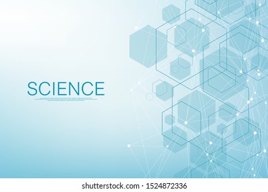 Geometric abstract background molecule with hexagons. Technology pattern with lines, dots, hexagons. Futuristic molecule shapes concept for medical, technology, chemistry, science. Vector banner