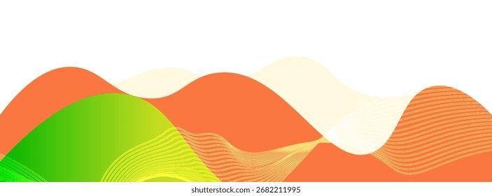 Fondo abstracto geométrico Gradaciones naranja y verde Línea de onda abstracta Memphis.Vector EPS 10