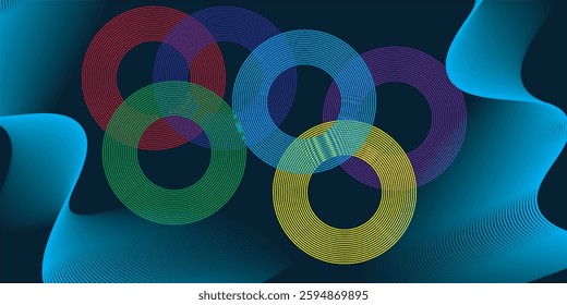 Geometric abstract background overlap layer on blue space with lines effect decoration. 