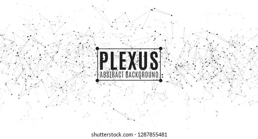 Geometric abstract background. Plexus cover. Modern design. Flying triangles isolated on white background. Connected triangles. Science backdrop. Vector illustration. EPS 10