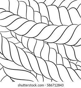Geometric abstract background with ropes. Zen tangle. Black and white template for card, invitation, textile and wrapping. Adult coloring books. Hand drawn vector Illustration.