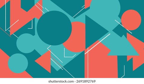 Geometric Abstract Background with Round Shapes and Thin White Line Triangles
