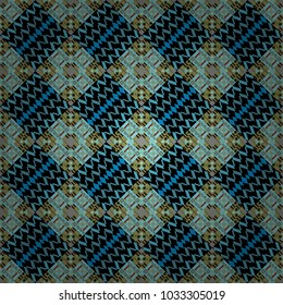 Geometric abstract background, geometric seamless pattern, shapes, tiles, stylized art. Vector geometric background, mosaic pattern in blue, black and green colors, graphic design.