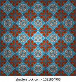Geometric abstract background, geometric seamless pattern, shapes, tiles, stylized art. Vector geometric background, mosaic pattern in white, orange and blue colors, graphic design.