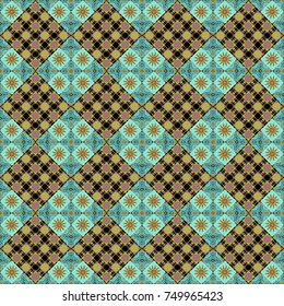 Geometric abstract background, geometric seamless pattern, shapes, tiles, stylized art. Vector geometric background, mosaic pattern in green, brown and blue colors, graphic design.