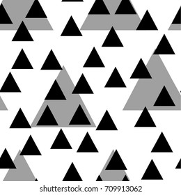 Geometric abstract background. Seamless primitive jumble minimalism pattern. Retro, vintage backdrop. Randomly scattered geometric shapes. Vector illustration.