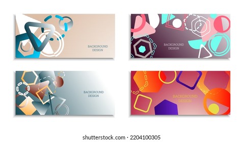 Geometric abstract background. Set of 4 backgrounds. Various geometric shapes. Cover design for school notebook or magazine, background, wallpaper. Eps vector