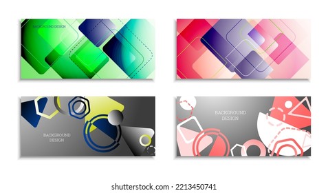 Geometric abstract background. Set of 4 backgrounds. Various geometric shapes. Cover design for school notebook or magazine, background, wallpaper. Eps vector