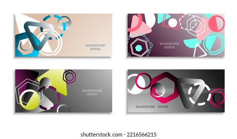 Fondo abstracto geométrico. Conjunto de 4 fondos. Diversas formas geométricas. Diseño de portada para cuaderno escolar o revista, fondo, fondo de pantalla. vector Eps