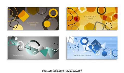 Geometric abstract background. Set of 4 backgrounds. Various geometric shapes. Cover design for school notebook or magazine, background, wallpaper. Eps vector