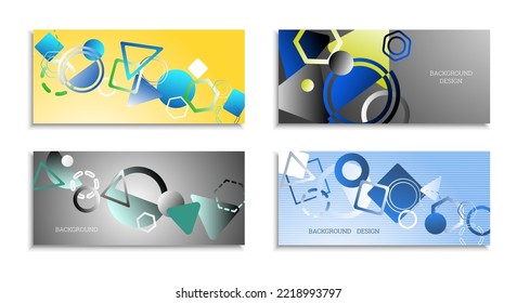 Geometric abstract background. Set of 4 backgrounds. Various geometric shapes. Cover design for school notebook or magazine, background, wallpaper. Eps vector