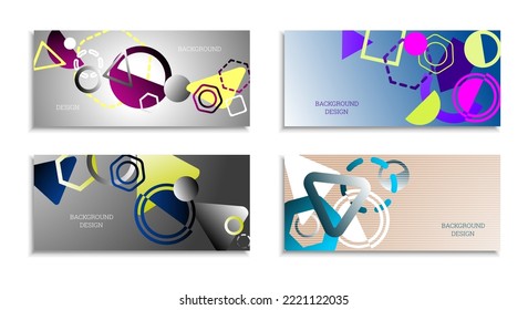 Geometric abstract background. Set of 4 backgrounds. Various geometric shapes. Cover design for school notebook or magazine, background, wallpaper. Eps vector