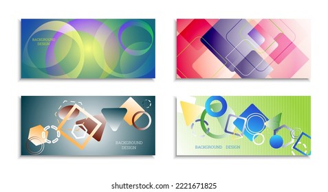 Geometric abstract background. Set of 4 backgrounds. Various geometric shapes. Cover design for school notebook or magazine, background, wallpaper. Eps vector