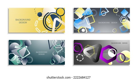 Geometric abstract background. Set of 4 backgrounds. Various geometric shapes. Cover design for school notebook or magazine, background, wallpaper. Eps vector