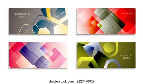 Geometric abstract background. Set of 4 backgrounds. Various geometric shapes. Cover design for school notebook or magazine, background, wallpaper. Eps vector