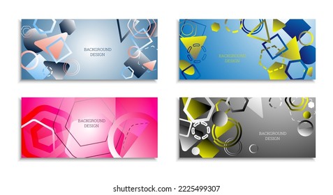 Geometric abstract background. Set of 4 backgrounds. Various geometric shapes. Cover design for school notebook or magazine, background, wallpaper. Eps vector