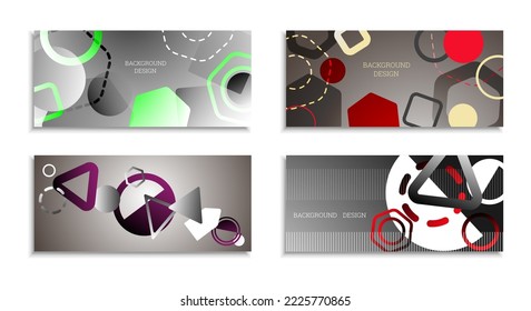 Geometric abstract background. Set of 4 backgrounds. Various geometric shapes. Cover design for school notebook or magazine, background, wallpaper. Eps vector
