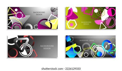 Geometric abstract background. Set of 4 backgrounds. Various geometric shapes. Cover design for school notebook or magazine, background, wallpaper. Eps vector