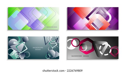 Geometric abstract background. Set of 4 backgrounds. Various geometric shapes. Cover design for school notebook or magazine, background, wallpaper. Eps vector