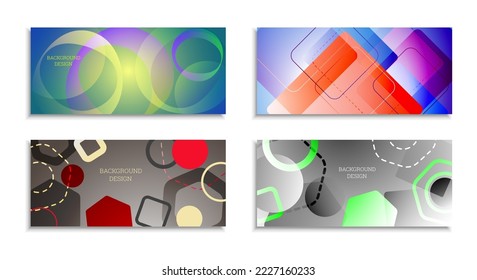 Geometric abstract background. Set of 4 backgrounds. Various geometric shapes. Cover design for school notebook or magazine, background, wallpaper. Eps vector
