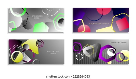 Geometric abstract background. Set of 4 backgrounds. Various geometric shapes. Cover design for school notebook or magazine, background, wallpaper. Eps vector