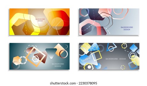 Geometric abstract background. Set of 4 backgrounds. Various geometric shapes. Cover design for school notebook or magazine, background, wallpaper. Eps vector