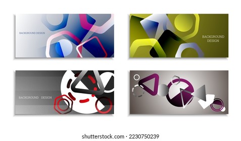 Geometric abstract background. Set of 4 backgrounds. Various geometric shapes. Cover design for school notebook or magazine, background, wallpaper. Eps vector