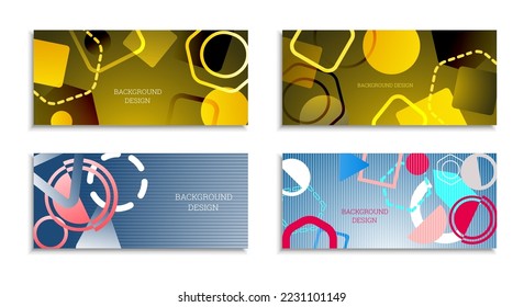 Geometric abstract background. Set of 4 backgrounds. Various geometric shapes. Cover design for school notebook or magazine, background, wallpaper. Eps vector