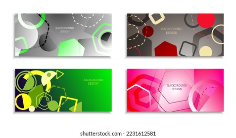 Geometric abstract background. Set of 4 backgrounds. Various geometric shapes. Cover design for school notebook or magazine, background, wallpaper. Eps vector