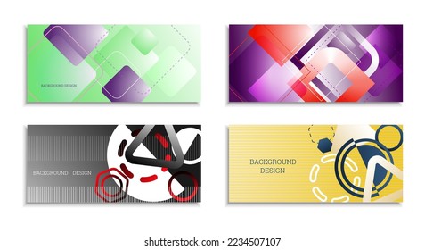Geometric abstract background. Set of 4 backgrounds. Various geometric shapes. Cover design for school notebook or magazine, background, wallpaper. Eps vector