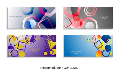 Geometric abstract background. Set of 4 backgrounds. Various geometric shapes. Cover design for school notebook or magazine, background, wallpaper. Eps vector
