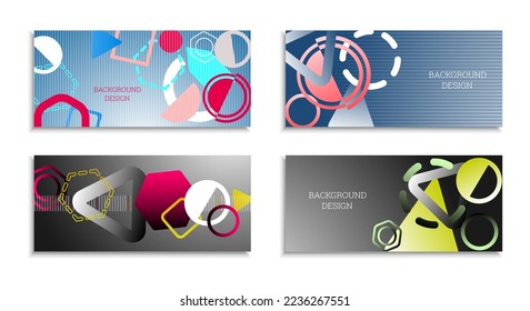 Geometric abstract background. Set of 4 backgrounds. Various geometric shapes. Cover design for school notebook or magazine, background, wallpaper. Eps vector