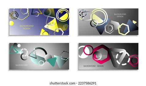 Geometric abstract background. Set of 4 backgrounds. Various geometric shapes. Cover design for school notebook or magazine, background, wallpaper. Eps vector