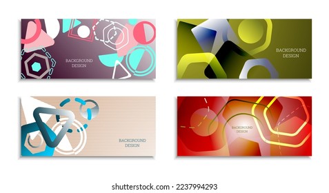 Geometric abstract background. Set of 4 backgrounds. Various geometric shapes. Cover design for school notebook or magazine, background, wallpaper. Eps vector