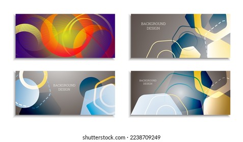 Geometric abstract background. Set of 4 backgrounds. Various geometric shapes. Cover design for school notebook or magazine, background, wallpaper. Eps vector