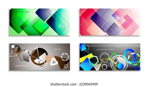 Fondo abstracto geométrico. Conjunto de 4 fondos. Diversas formas geométricas. Diseño de portada para cuaderno escolar o revista, fondo, fondo de pantalla. vector Eps