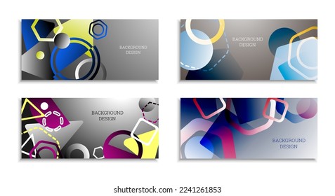 Fondo abstracto geométrico. Conjunto de 4 fondos. Diversas formas geométricas. Diseño de portada para cuaderno escolar o revista, fondo, fondo de pantalla. vector Eps