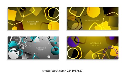 Geometric abstract background. Set of 4 backgrounds. Various geometric shapes. Cover design for school notebook or magazine, background, wallpaper. Eps vector