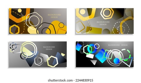 Geometric abstract background. Set of 4 backgrounds. Various geometric shapes. Cover design for school notebook or magazine, background, wallpaper. Eps vector