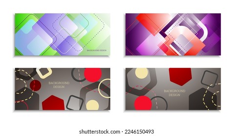 Geometric abstract background. Set of 4 backgrounds. Various geometric shapes. Cover design for school notebook or magazine, background, wallpaper. Eps vector