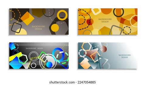 Geometric abstract background. Set of 4 backgrounds. Various geometric shapes. Cover design for school notebook or magazine, background, wallpaper. Eps vector