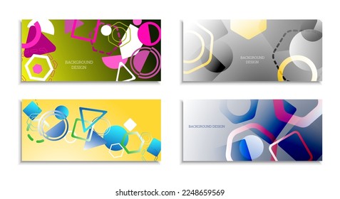 Geometric abstract background. Set of 4 backgrounds. Various geometric shapes. Cover design for school notebook or magazine, background, wallpaper. Eps vector